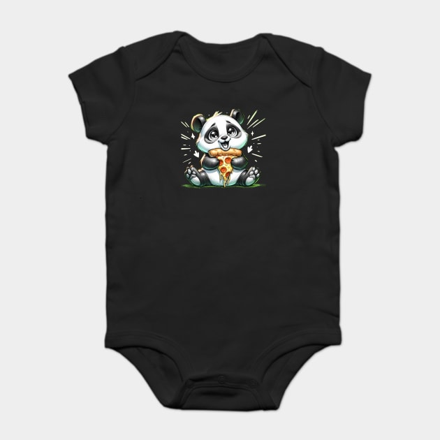 Cute Panda Bear Eating Pizza Baby Bodysuit by logiamerch